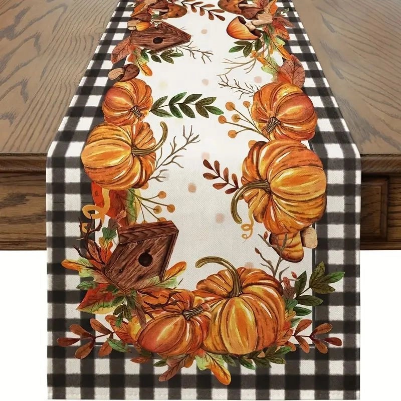 Halloween Pumpkin Lattice Table Runner Polyester Decorative Accent|Home Decor Table Linens