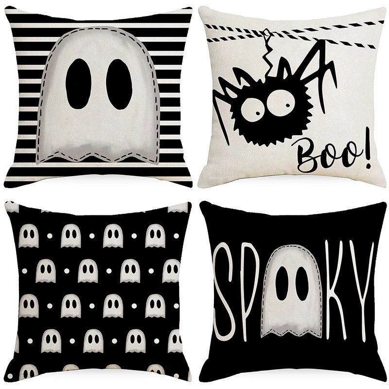 Halloween Minimalist Linen Pillow Covers with Letter Spider Ghost Design | Home Decor