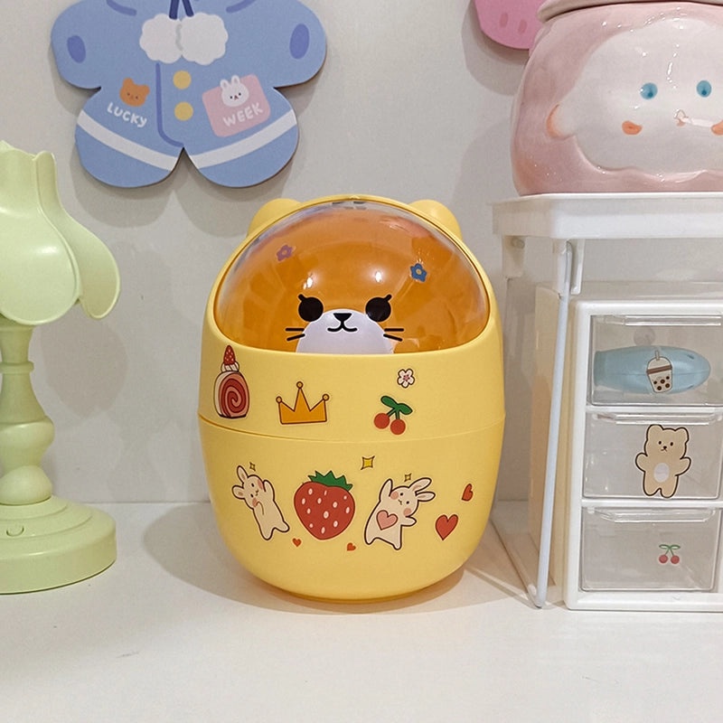 Cute Cartoon Bear Desktop Trash Can Mini Storage Bucket for Dormitory and Home | Home & Living Storage