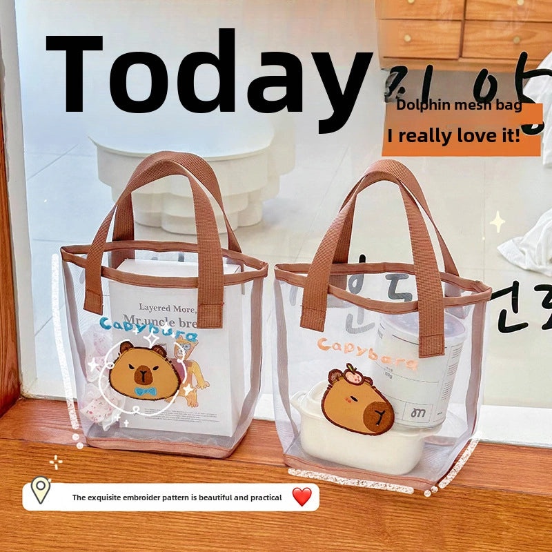 Cute Capybara Mesh Handbag for Girls | Travel & Beach Bags