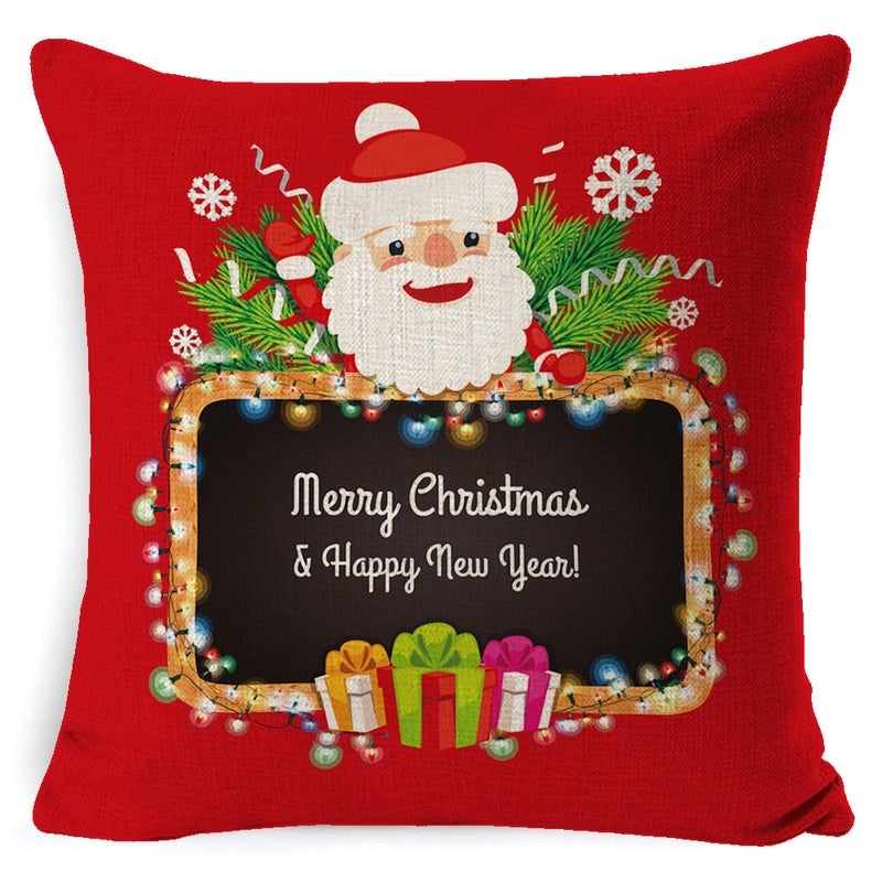 Vintage Christmas Tree and Santa Claus Socks Pattern Linen Pillow Covers|Home Decor Pillows