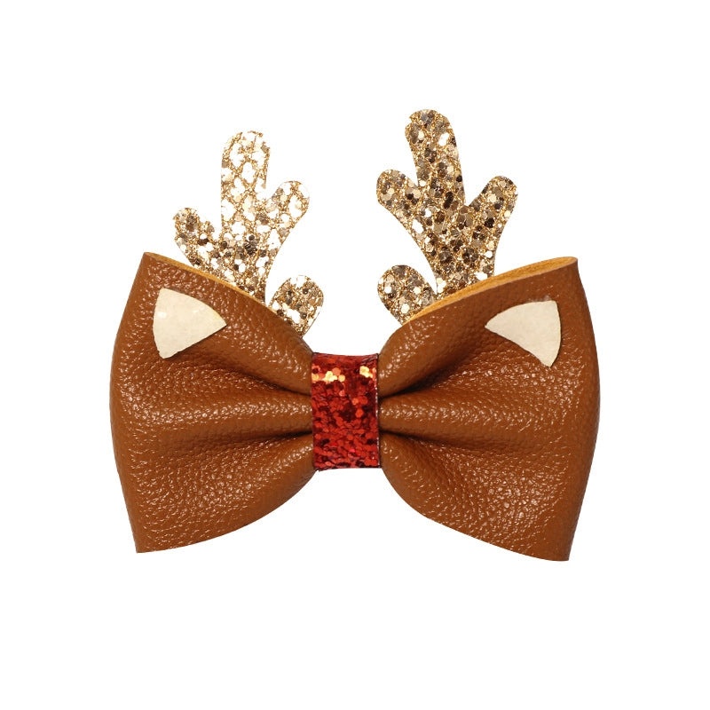 Festive Santa Gingerbread Glitter Bow Knot Hair Clip | Christmas Party Accessories