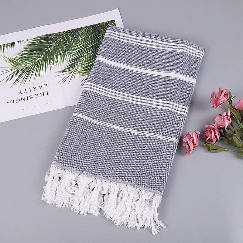 Personalized Cotton Turkish Non-stick Sand-resistant Beach Towel with Tassels | Beach Towels & Shawls