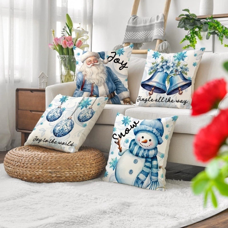 Christmas Holiday Santa Linen Pillow Covers for Couch Sofa Decorations|Home Decor & Seasonal Accessories