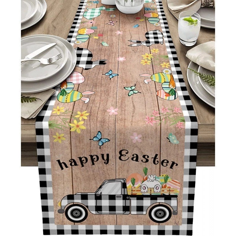 Minimalist Rabbit Pattern Linen Table Runner for Dining Table | Home Decor Table Linens