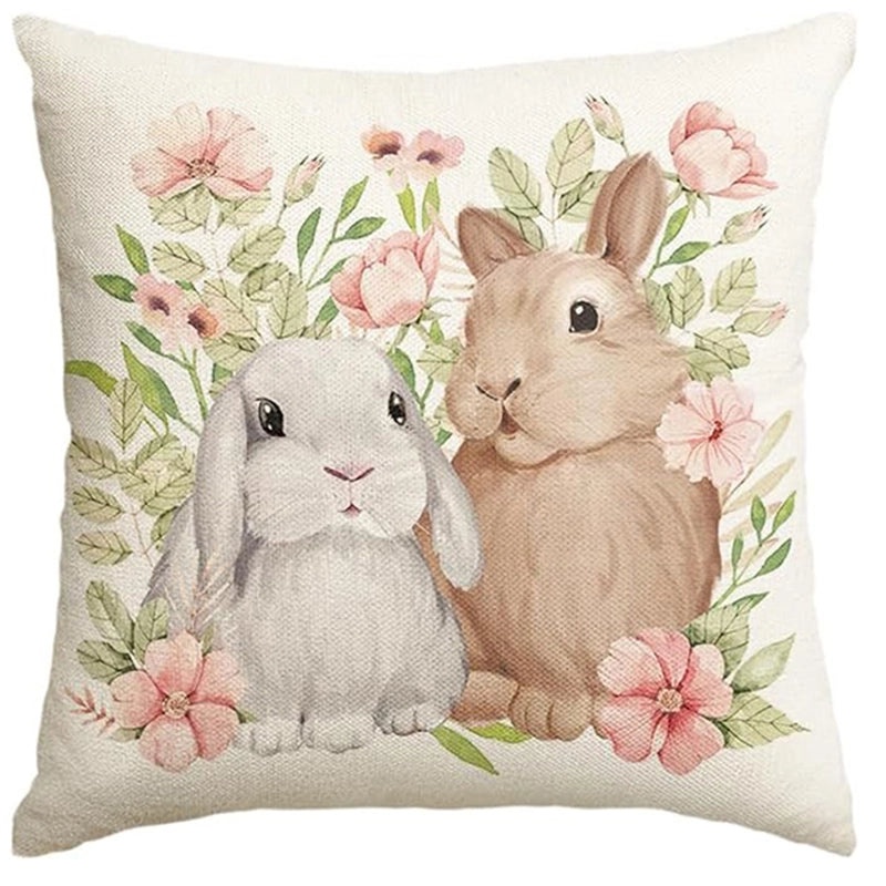 Cute Easter Rabbit Linen Pillow Covers for Couch Sofa Decor | Home Decor Bedding & Pillows