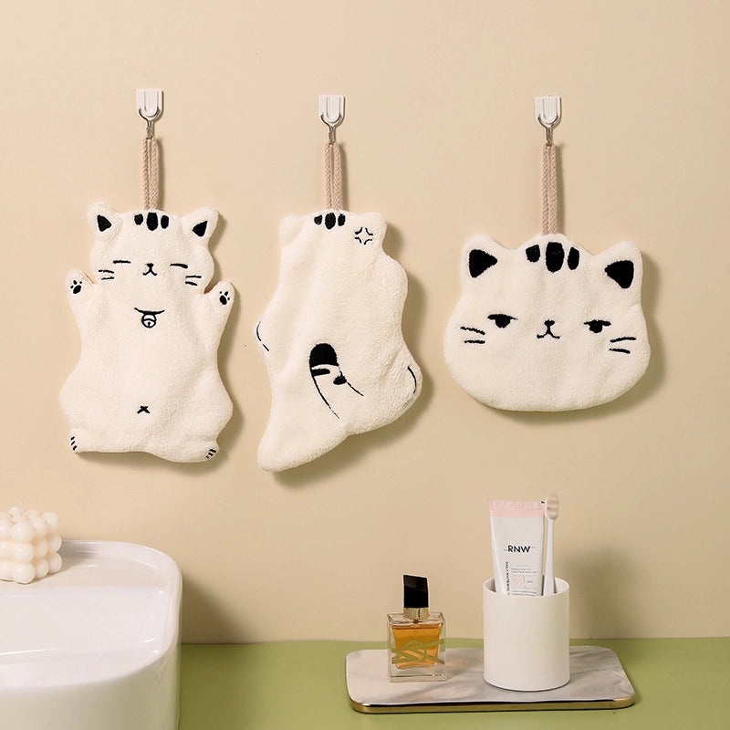 Cute Cat Coral Velvet Hand Towel Lint-Free Absorbent Hanging Towel for Bathroom Kitchen|Home & Kitchen Textiles