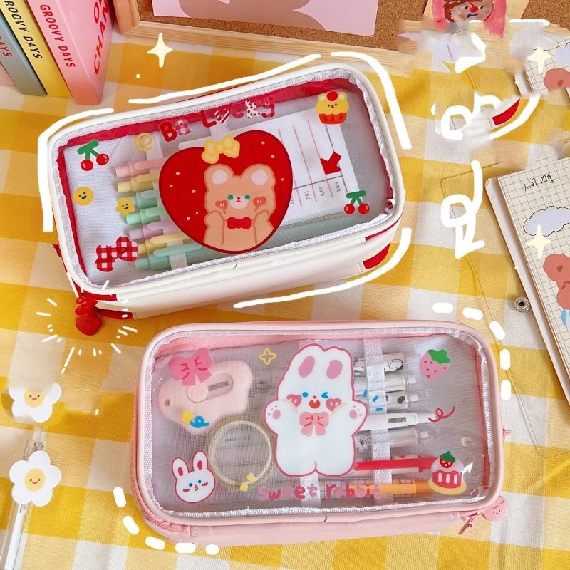 Clear Large Capacity Japanese Cartoon Pencil Case | Stationery Bags