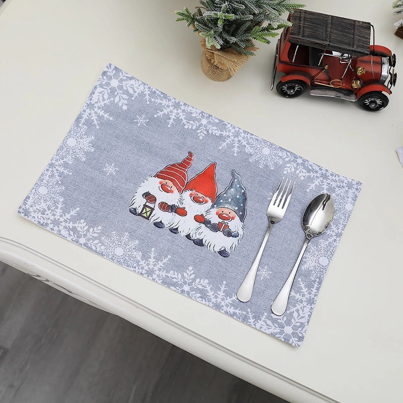 Christmas Holiday Santa Snowflake Linen Placemat for Family Dinner|Home Decor