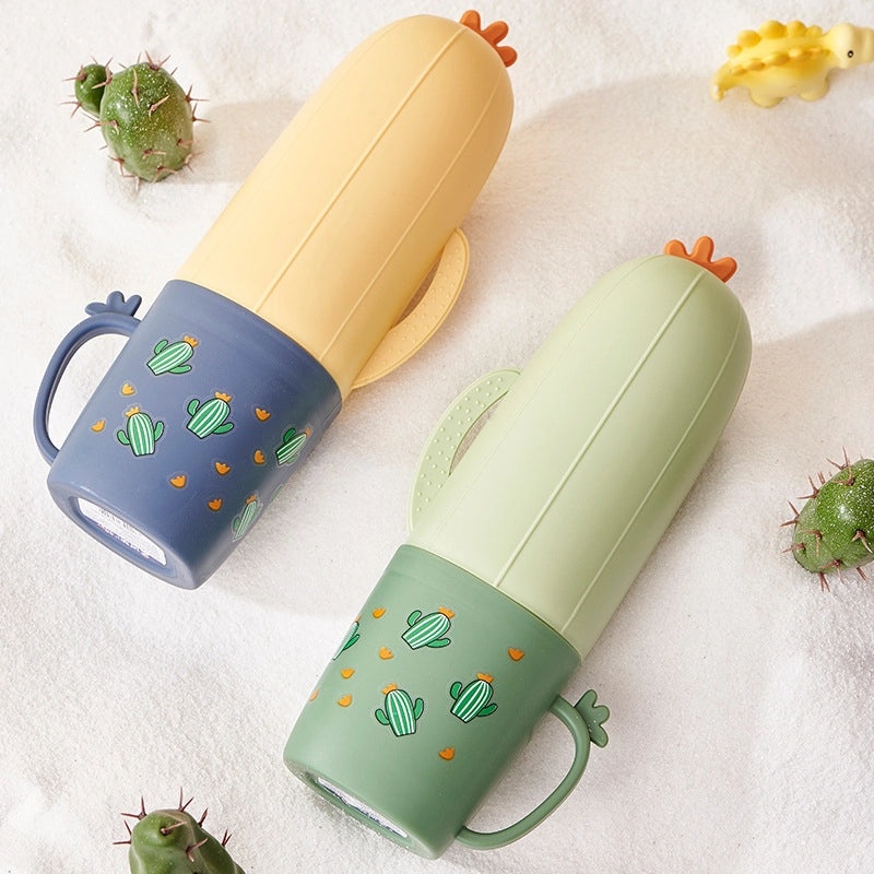 Cute Cactus Travel Toothbrush & Mouthwash Cup for Students Couples Portable Home Use|Toothbrush Holders & Mouthwash Containers