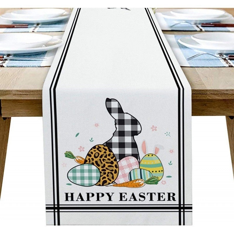 Minimalist Rabbit Pattern Linen Table Runner for Dining Table | Home Decor Table Linens