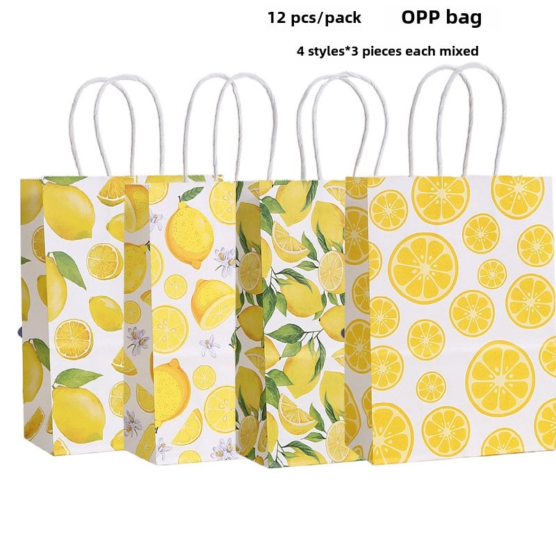 12 Pieces Lemon Print Handbags Fruit Shopping Gift Bags Casual Seaside Kraft Paper Tote Bags|Bags & Accessories