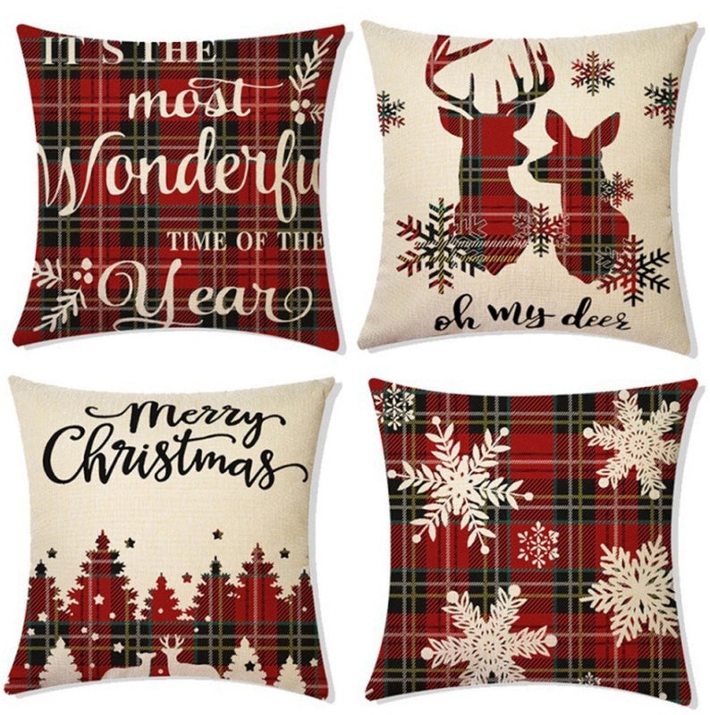 Christmas Geometric Snowflake Cartoon Cushion Cover for Couch Sofa | Home Decor & Cushions