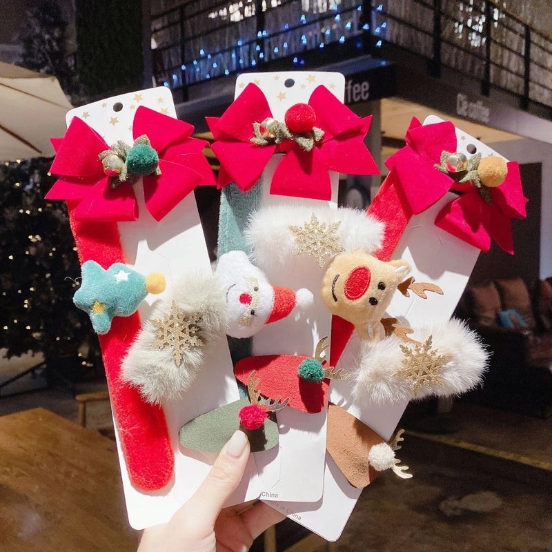 Festive Christmas Hair Clip Set with Santa Hat Snowman and Elk Designs|Holiday Accessories