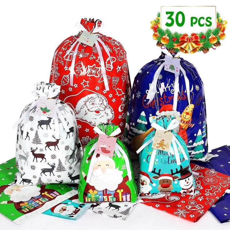 Festive Santa Claus Snowman Reindeer PE Gift Bags for Christmas Parties|Holiday Party Supplies