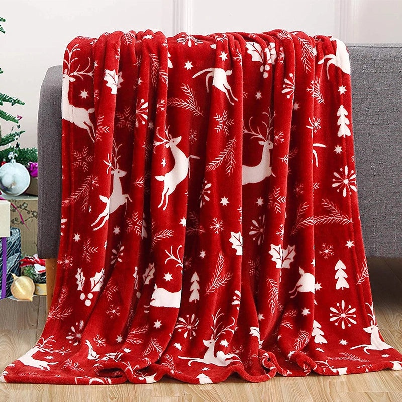 Festive Santa Claus and Snowman Plaid Polyester Blanket for Couch & Sofa|Home Decor & Seasonal Gifts