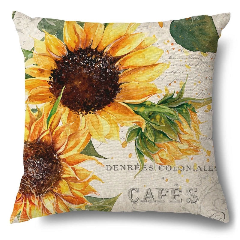 Rustic Sunflower Linen Pillow Covers|Home Decor Pillows