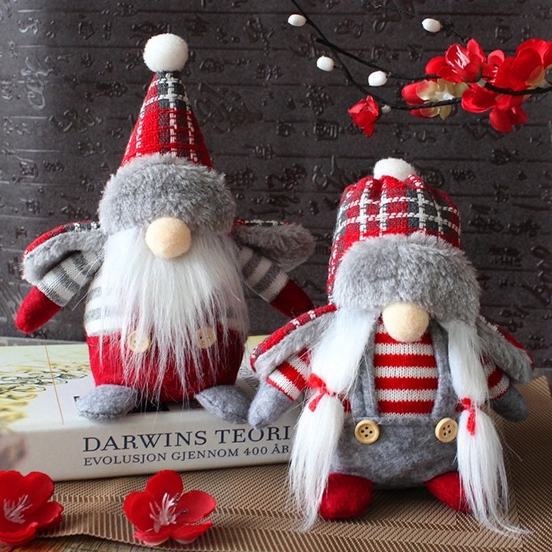 Hong Kong Style Faceless Elderly Doll with Plaid Hat | Home Decor