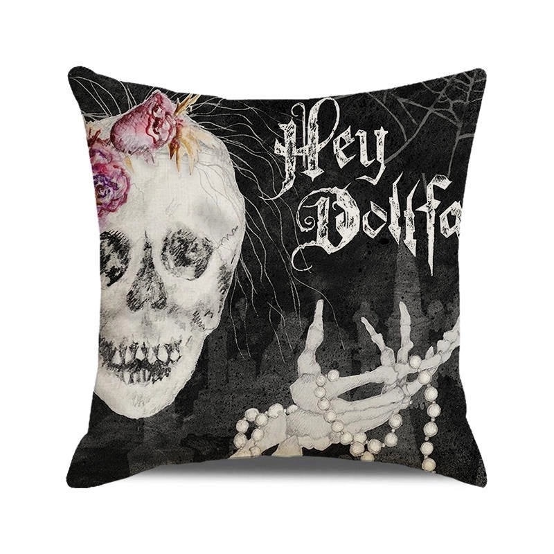 Halloween Skull Cotton Pillow Covers Retro Punk Style for Couch Sofa Decor|Home Decor & Pillows