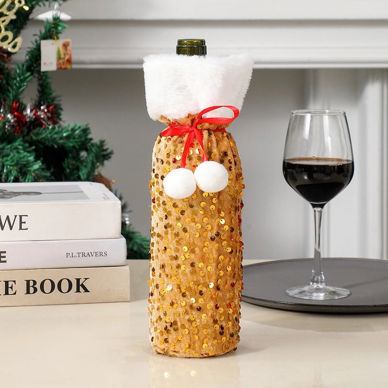 Festive Christmas Bow Knot Bottle Cover | Holiday Table Decoration Accessories|Home & Living|Kitchen & Dining