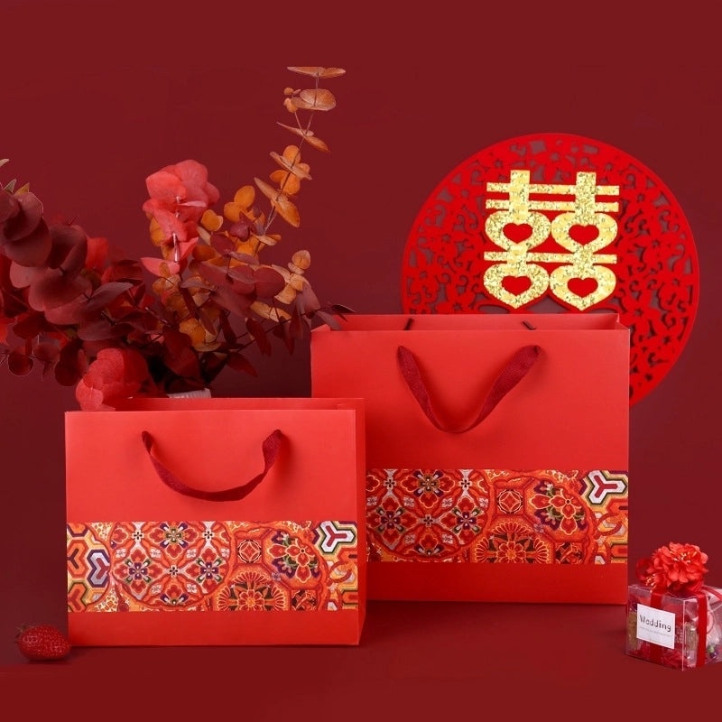 Chinese Style Red Gift Tote Bag Large Holiday Packaging Bag | Gift Bags & Wrapping Supplies