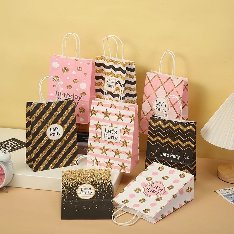 Simple Striped Kraft Paper Gift Bags for Daily Use|Gift Bags