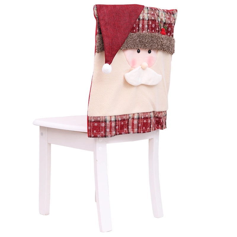 Festive Christmas Chair Cover with Santa Claus and Snowman Design | Holiday Decorations