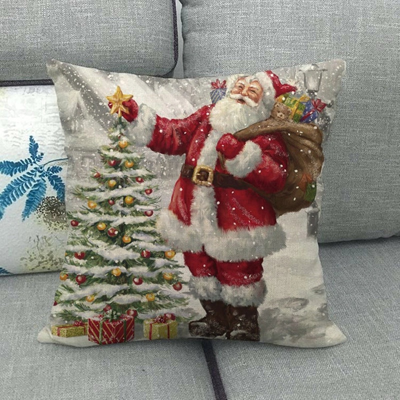 Nordic Modern Classic Christmas Tree Santa Dog Linen Pillow Covers Sofa Couch Decor|Home Decor Pillows