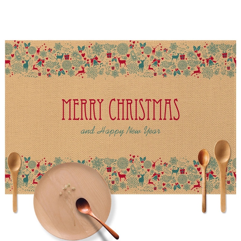 Christmas Decorative Linen Placemat Oil-proof Anti-fouling Table Mat for Dining Room | Home & Kitchen Table Linens