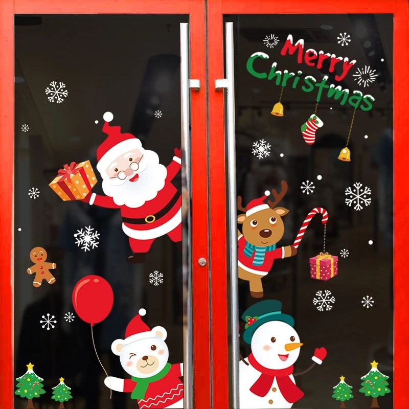 Festive Christmas Tree and Santa Claus PVC Wall Sticker for Holiday Decor|Home Decor & Seasonal Decorations