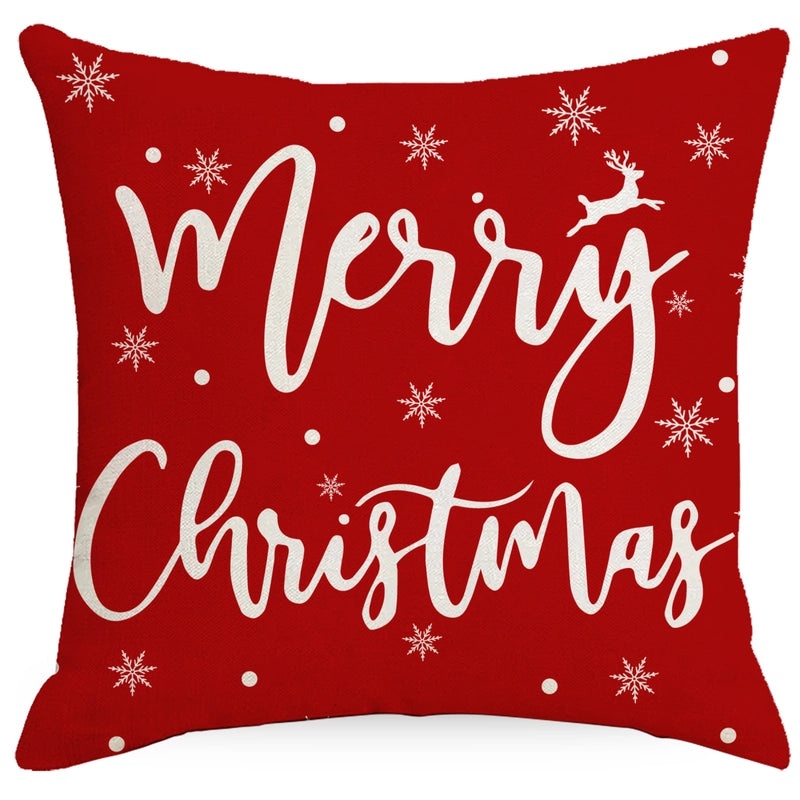Christmas Tree Decorative Linen Pillow Covers with Festive Socks Letter Print|Home Decor Pillows