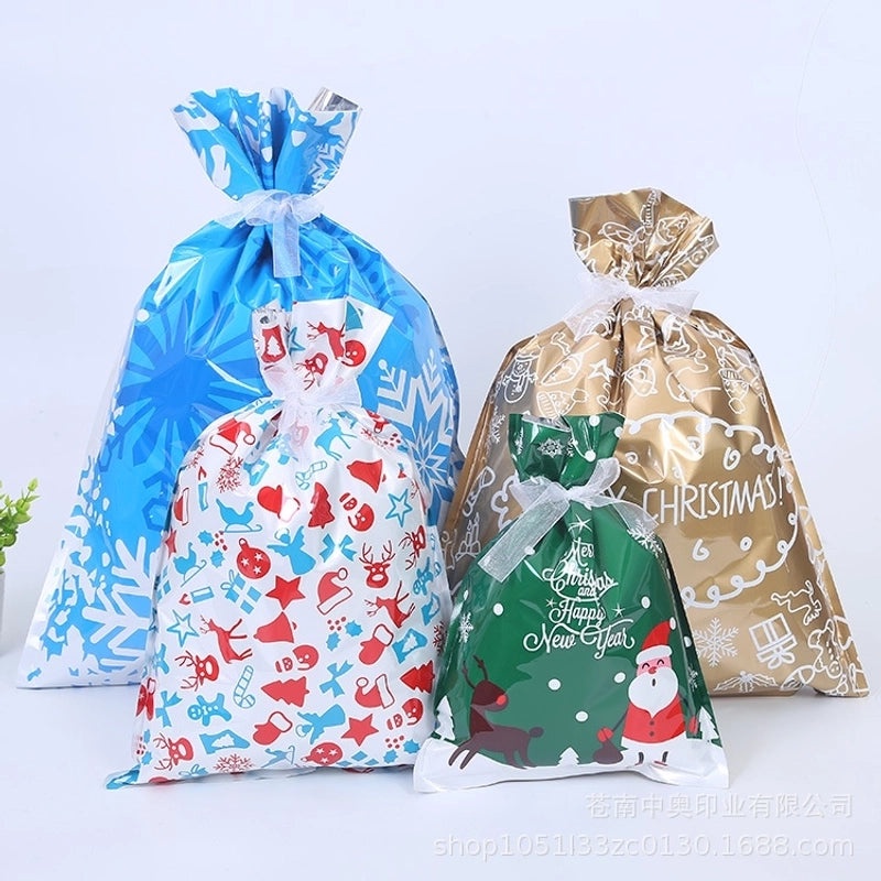 Christmas Holiday Santa Snowman Snowflake PE Party Favor Gift Bags | Holiday Party Supplies