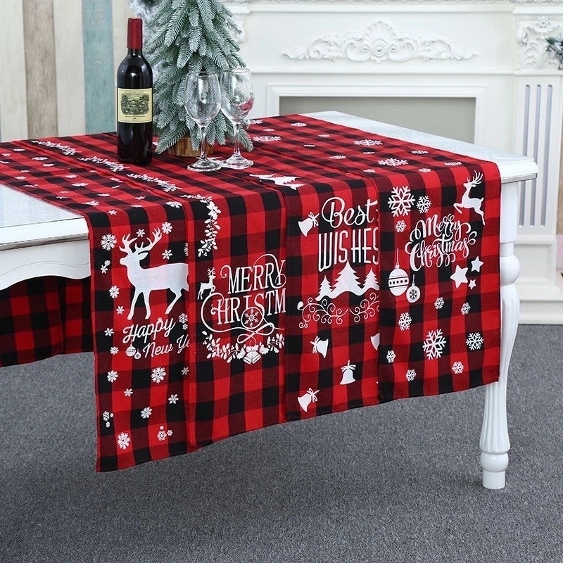 Festive Polyester-Cotton Plaid Table Runner for Christmas Decor|Home & Living > Seasonal Decor > Christmas Decorations