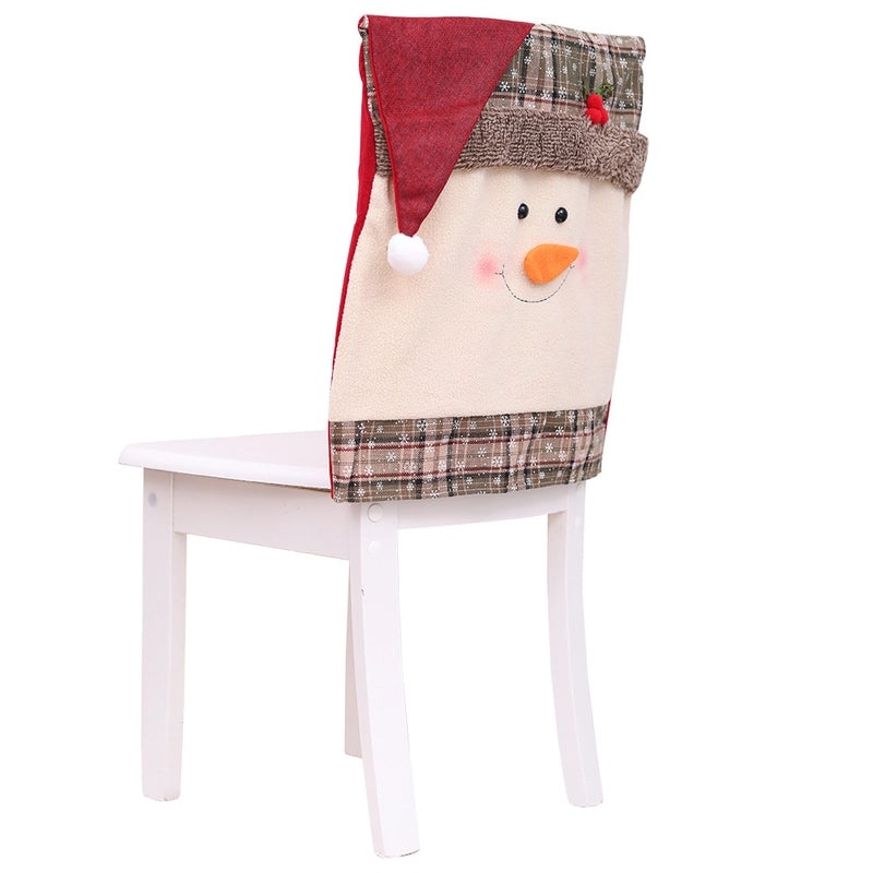 Festive Christmas Chair Cover with Santa Claus and Snowman Design | Holiday Decorations