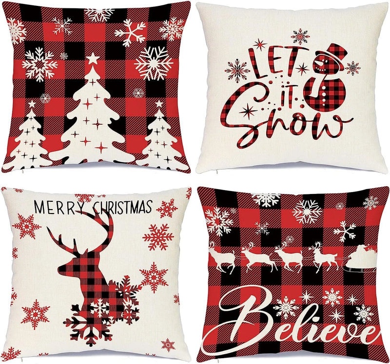 Festive Christmas Tree Cotton Linen Pillow Covers for Sofa and Couch | Home Decor & Pillows