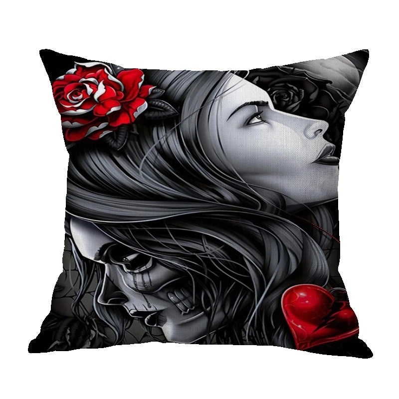 Halloween Punk Skull Linen Pillow Covers for Couch Sofa Decorative Throw Pillowcases|Home Decor & Pillows