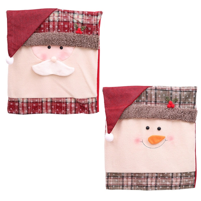 Festive Christmas Chair Cover with Santa Claus and Snowman Design | Holiday Decorations