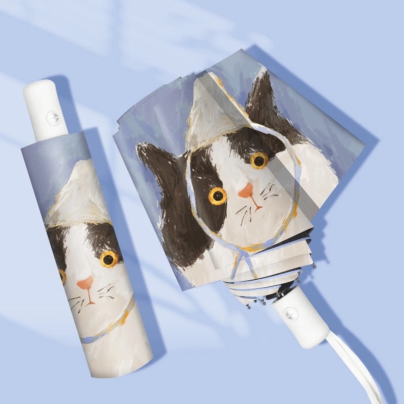 Vintage Oil Painting Cat Umbrella for Women | Dual-use Sun and Rain Umbrella with UV Protection, Automatic Folding Sunshade | Fashion Accessories