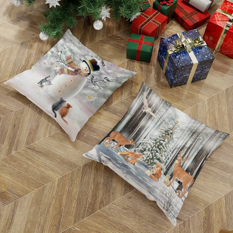 Festive Christmas Plush Santa & Snowman Pillow Covers | Holiday Home Decor & Sofa Accessories