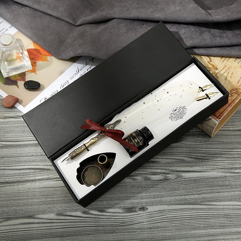 Set of Stainless Steel Fountain Pens with Feather Design for Students|Writing Instruments