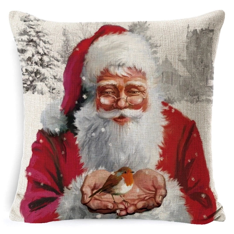 Vintage Christmas Tree and Santa Claus Socks Pattern Linen Pillow Covers|Home Decor Pillows