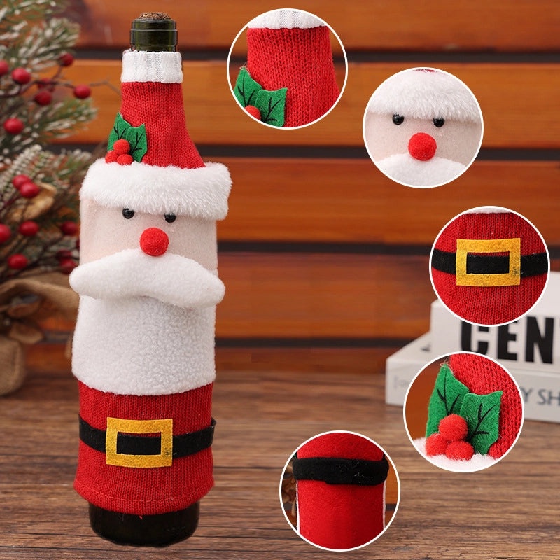 Qiaoding Christmas Cartoon Wine Bottle Cover Set Creative Fleece Snowman Bottle Bags|Holiday Decorations