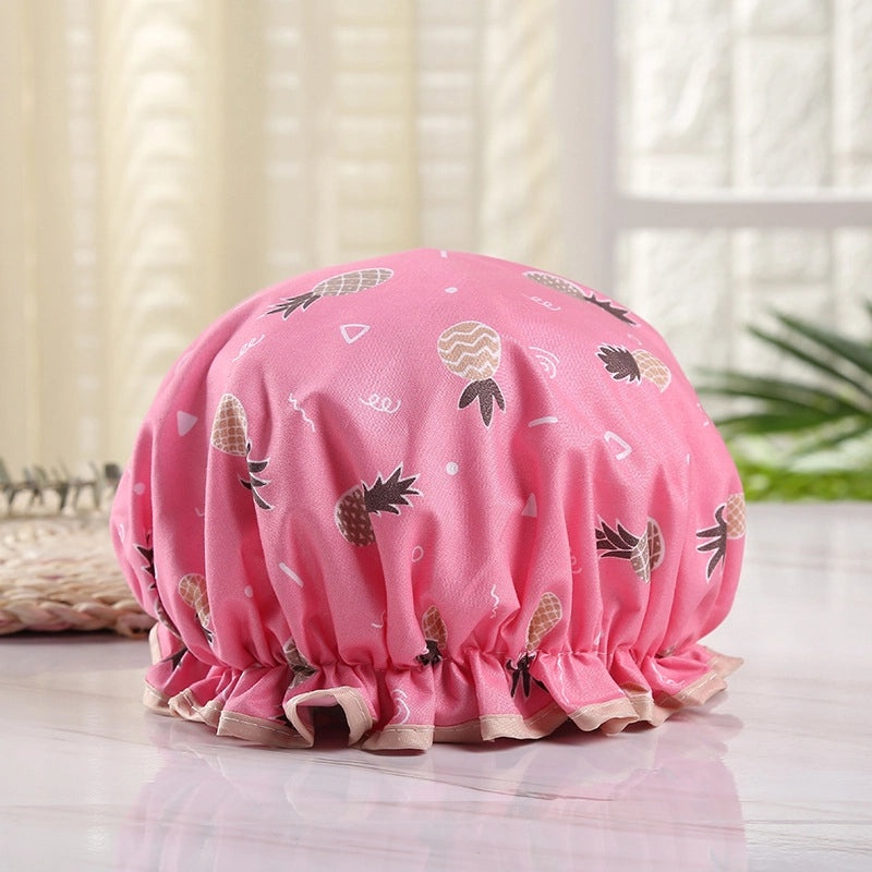 Waterproof Double Layer Shower Cap for Women Cartoon Print Hair Protection PVCPE Material|Women’s Bath & Shower Accessories