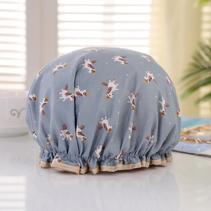 Waterproof Double Layer Shower Cap for Women Cartoon Print Hair Protection PVCPE Material|Women’s Bath & Shower Accessories