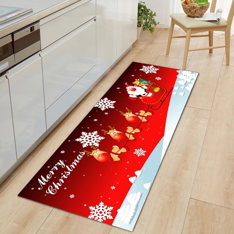Festive Christmas Tree Santa Snowman Flannel Floor Mat Cozy Holiday Bedding|Home Decor