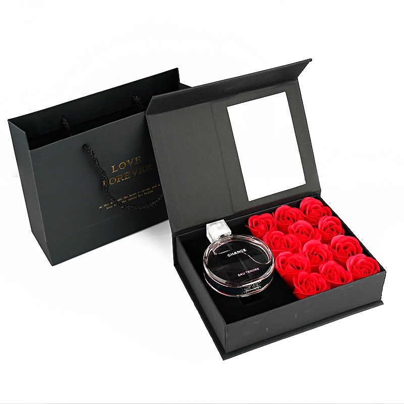 Valentine's Day Gift Set with Soap Flower, Lipstick, Necklace in Flip Window Box|Jewelry & Gift Sets