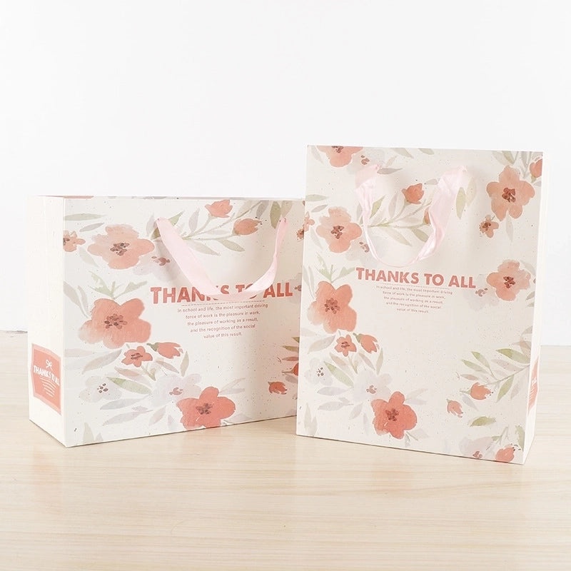 Korean Colorful Floral Pink Paper Gift Bag for Clothing Shopping and Packaging | Gift Bags & Packaging