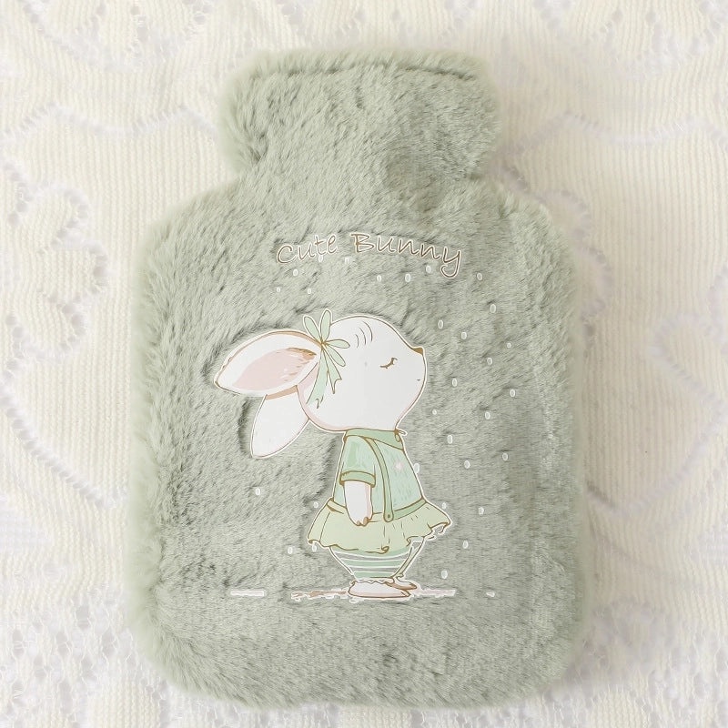 Cute Plush Rabbit Fur Hot Water Bottle Portable Teddy Bear Hand Warmer Winter Heating Pad Cartoon Explosion-Proof | Home & Living