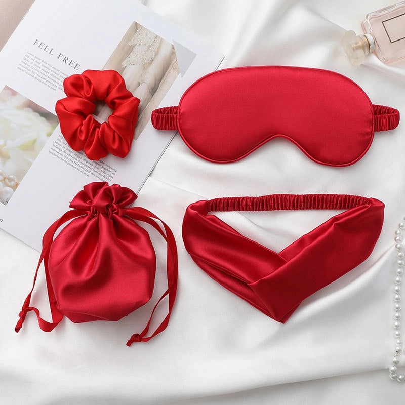 Silk Eye Mask Set with Hair Bands and Travel Bag | Beauty Accessories