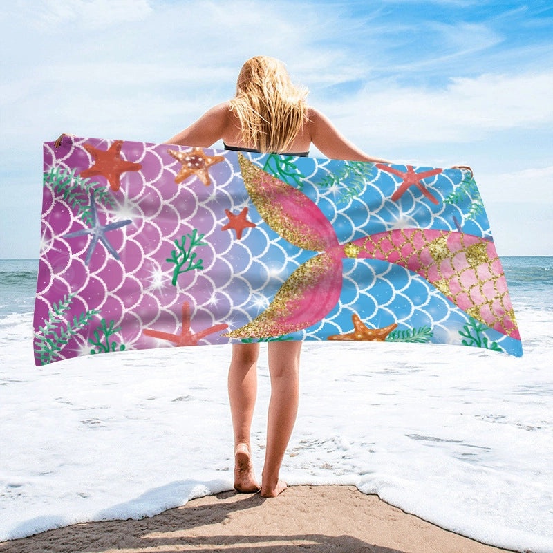 Custom Mermaid Tail Beach Towel Quick-Dry Absorbent Rectangular Round Bath Towel for Camping|Beach Towels